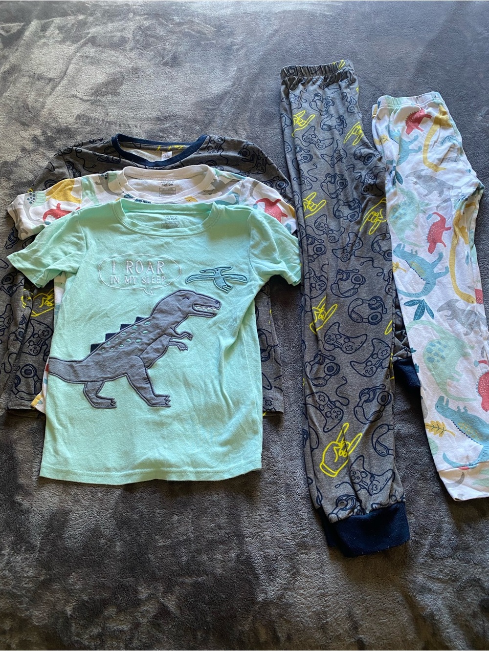3 Piece Carter's Dino & 2 Piece George Gaming Pyjamas Set Size 10-12Y